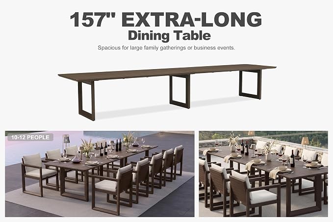 PURPLE LEAF Outdoor Dining Set for 12 Aluminum Oversize Patio Furniture Table and Chairs Set with All Weather Thick Cushion Rectangular Patio Dining Sets for Large Backyard Garden Poolside, Bronze