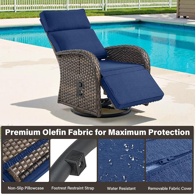 Belord 5 Piece Patio Furniture Set with Swivel Recliner Chair - Patio Outdoor Couch Set, Chaise Lounge Chair Outdoor with Adjustable Backrest and Footrest and Coffee Table for Casual Gathering