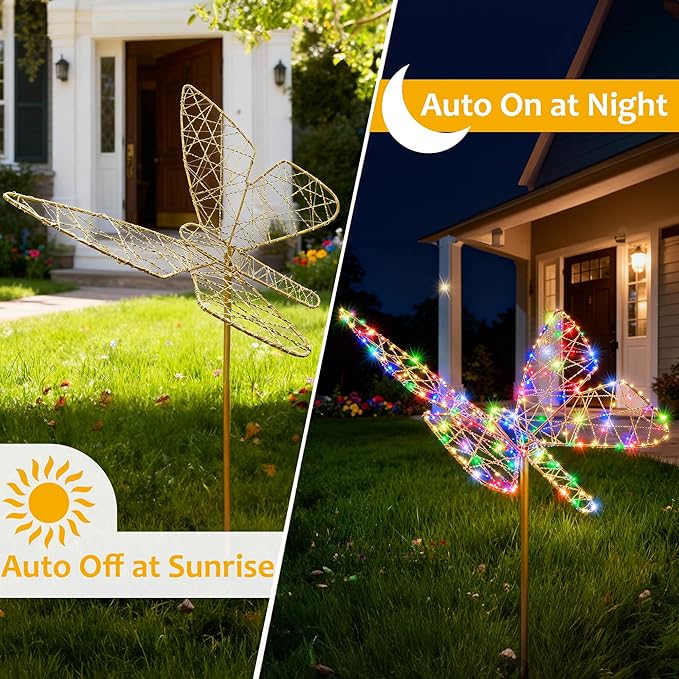 Lomotech Solar Garden Lights - 18" 240 Leds Foldable Outdoor Butterfly Garden Decor, Waterproof Larger Outdoor Solar Lights with Iron for Garden Patio Yard Lawn Pathway Decorations (Multicolor)