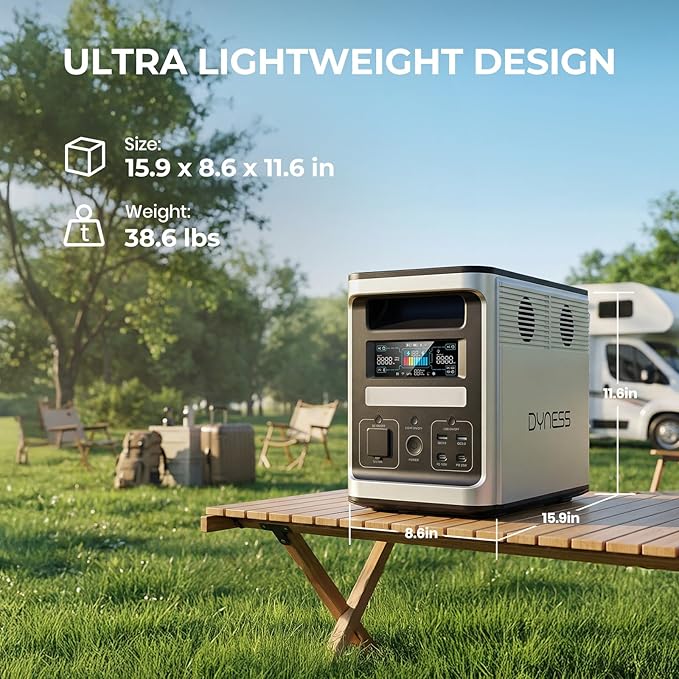 DYNESS 1536Wh Solar Generator with 2 * 100W Foldable Solar Panel, LiFePO4 Battery Backup 1800W AC (3600W Surge) Portable Power Station, Fast Charging for Home Backup, Camping, RV & Power Outage