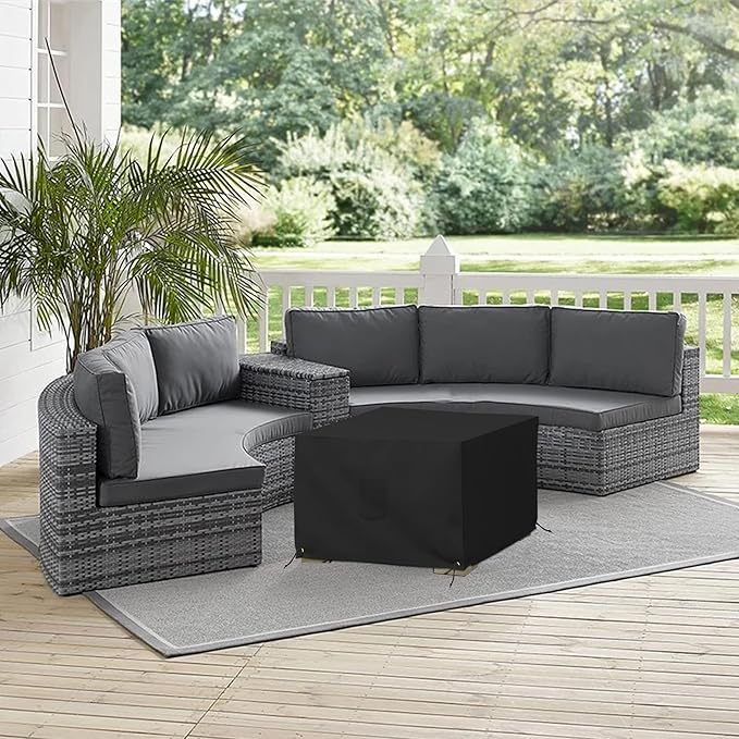 Covers & All Outdoor Ottoman Cover, 12 Oz PVC Polyester, Waterproof Ottoman Slipcover Resists Tear and UV, Square Patio Furniture Cover for Indoor/Outdoor Use (36"L x 36"W x 12"H, Black )