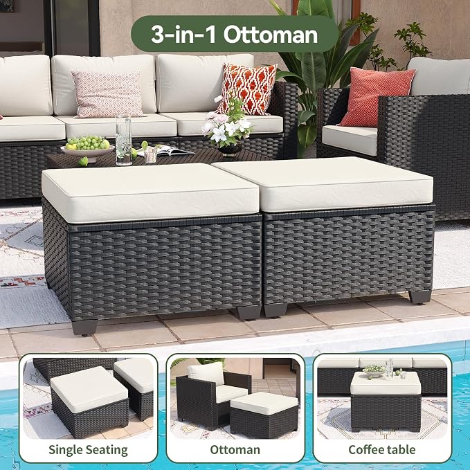 Aoxun 10 Piece Outdoor Patio Furniture Set 9 Seats, Outdoor Sectional with Thick Waterproof Cushions, Patio Conversation Sets for Garden,Backyard, Porch, Balcony, Black & Beige