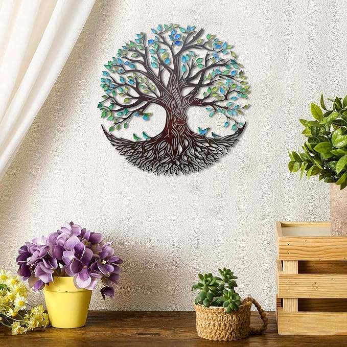 Metal Wall Decor Tree of Life Wall Art Silhouette Outdoor Wall Art for Your Garden Fence Patio Balcony