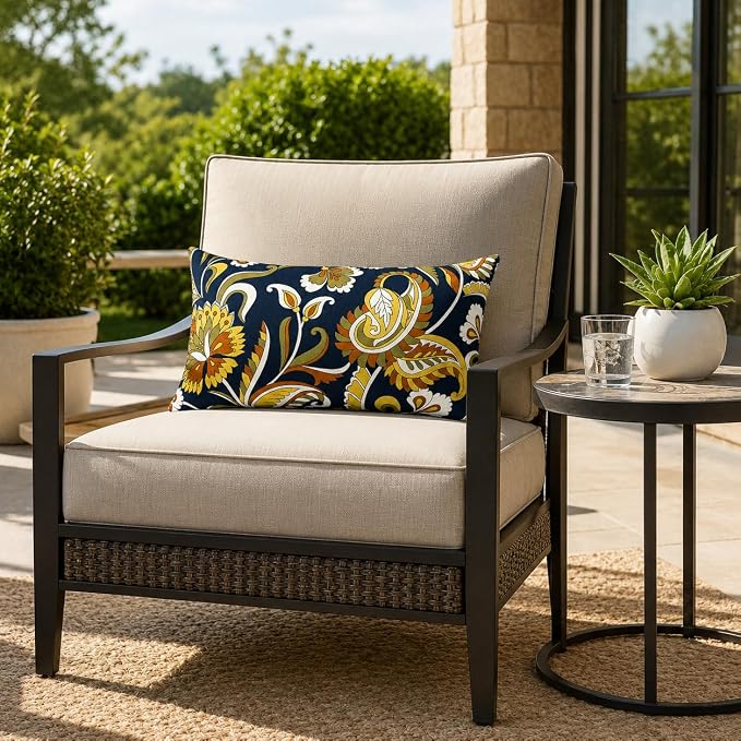 Outdoor Lumbar Pillows 12"x20" Waterproof Patio Pillows with Inserts | Set of 2 Fade Resistant Outdoor Waterproof Lumbar Pillow Decorative Garden Lumbar Cushions for Home Patio Terrace Sofa