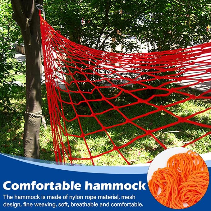 Swing Hanging Rope Hammock, Nylon Hanging Hammock, Sleeping Net Bed for Outdoor Camping (Orange)