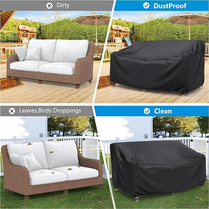 Mrrihand Heavy Duty Patio Sofa Cover Waterproof, 3-Seater Outdoor Sofa Loveseat Cover, Outdoor Patio Furniture Cover with Air Vent and Handles, 85" W×35" D×35" H, Black