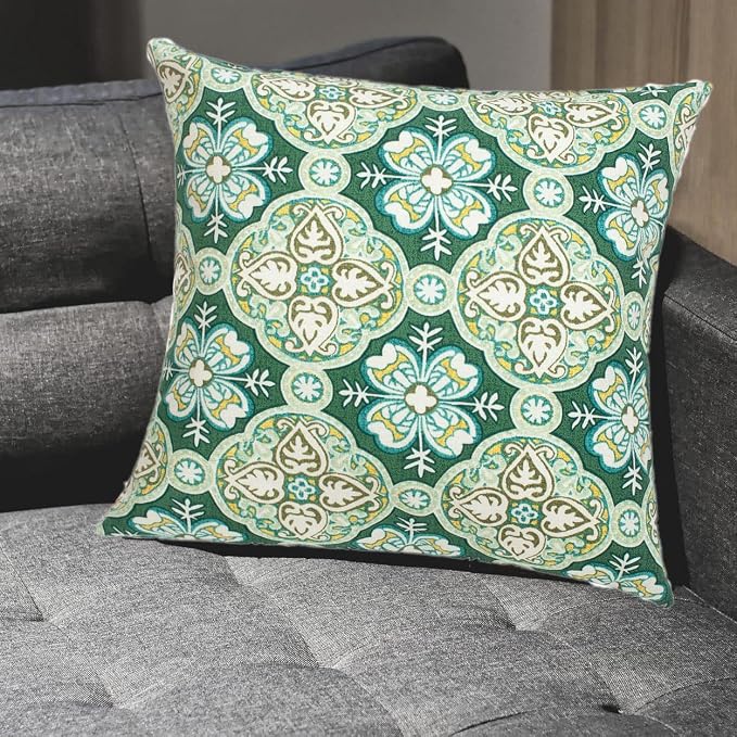 FUNHOME Outdoor Throw Pillows with Insert 18x18 Inch Pack of 2-Green Medal | Decorative Throw Pillows with Inserts, Water-Repellent, Square Pillows for Bed, Couch, Sofa and Patio Furniture