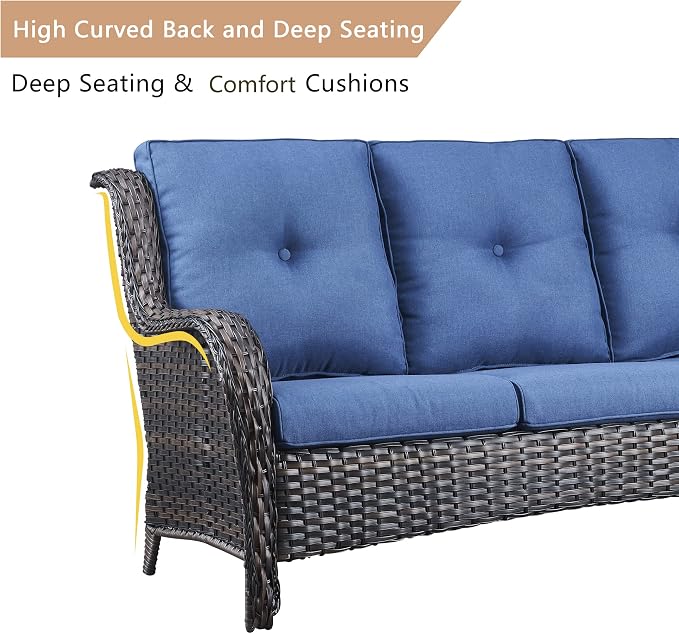 HUMMUH Patio Furniture with Fire Pit 4-Piece Wicker Outdoor Sectional Couch with Swivel Rocking Chairs, Propane Fire Pit Conversation Set for Garden, Backyard, Deck