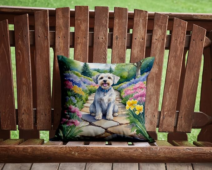 Caroline's Treasures Dandie Dinmont Terrier Spring Path Throw Pillow Machine Washable, Indoor Outdoor Decorative Pillow for Couch, Bed or Patio, 14Hx14W