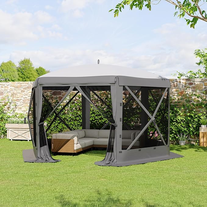 GarveeLife 13x13FT 6-Sided Pop Up Canopy Tent，One-Push Setup Canopy Tent with Removable Canopy Top & Wind Cloths, Outdoor shelter for Camping, Backyard Parties, Outdoor Events - Grey