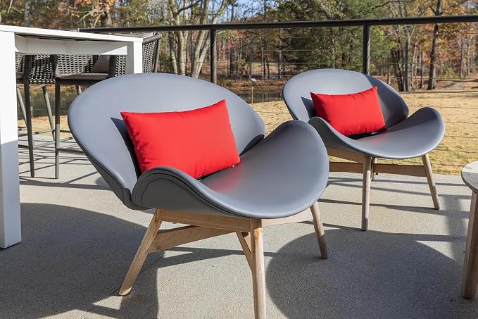RSH DECOR: Lumbar Throw Pillows Set of 2 | 20” x 12" | All-Weather Spun Fabric | Water and Fade-Resistant | Outdoor Support Pillows for Patio Furniture | Red