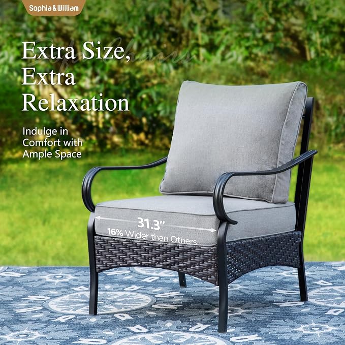Sophia & William Patio Furniture Set with 56" Fire Pit Table, Metal Outdoor Conversation Set Patio Sectional with 3-Seater Sofas, 2 Fixed Chairs, 2 Ottomans, 1 Firepit Table for Porch Deck, Grey