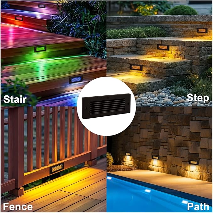 Color Changing RGB Low Voltage Deck Lights, 5W, 8.7 Inch 12V Waterproof Wired Outdoor Stair Lights for Steps, Decks, Fences, Stairwell, Large Area Glare Free Surface Mount, Bronze, ETL, 1PK