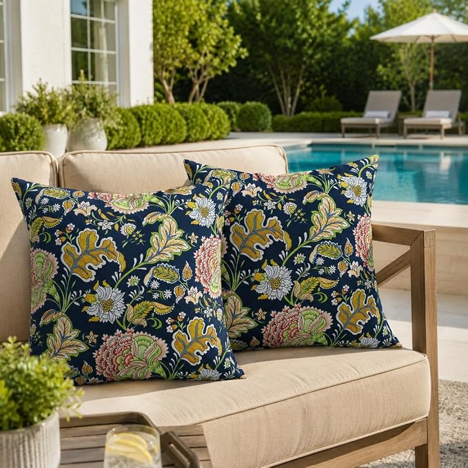 Outdoor Throw Pillows 18×18 Inch Pack of 2 Waterproof Decorative Patio Pillows with Inserts, Square Pillows for Couch, Sofa and Patio Furniture