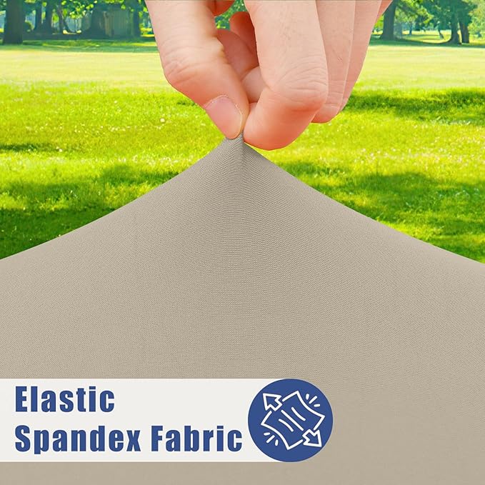 Moosfor Spandex Picnic Table Cloth 2 Pack, Elastic Fitted Tablecloths for Square Tables, Stretch Washable Patio Table Cover for Outdoor, Camping, Banquet and Parties (Taupe, 34"x34")