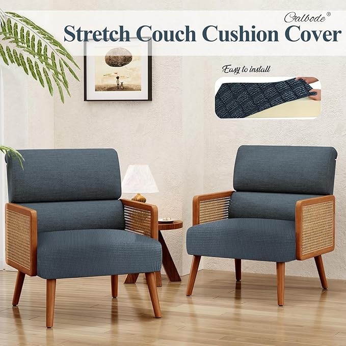 CALBODE 12Pcs Stretch Couch Cushion Covers, Water Resistant Outdoor Sofa Cuhsion Cover Replacement,Washable Outdoor Patio Chair Seat Cushion Covers for Furniture Protect (Charcoal Gray, Grid Textured)