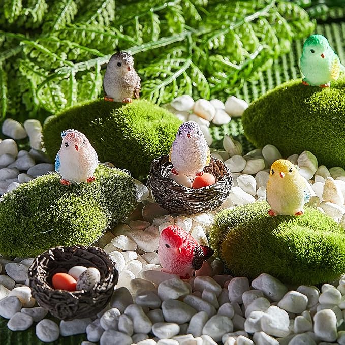 Jetec 30 Pieces Garden Accessories Bird Decorative Figurines Miniature Bird Figurines for Garden, Dollhouse Miniature, Cake Topper, Micro Landscape, Yard Bonsai Decal, Home Decoration