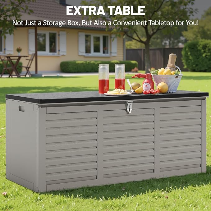 130 Gallon Outdoor Storage Box Lockable Deck Boxe Outdoor Waterproof for Patio Package Delivery Weather-Resistant & Easy Assembled (Gray)
