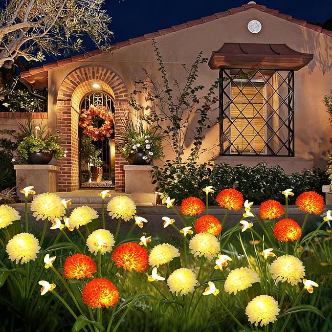 Solar Garden Lights Outdoor 4 Packs Solar Swaying Bee Lights with Fake Flowers Waterproof Firefly Light Flower Fairy Lights Outdoor Patio Yard Pathway Decoration Ideal Gifts for Women Mother's Day