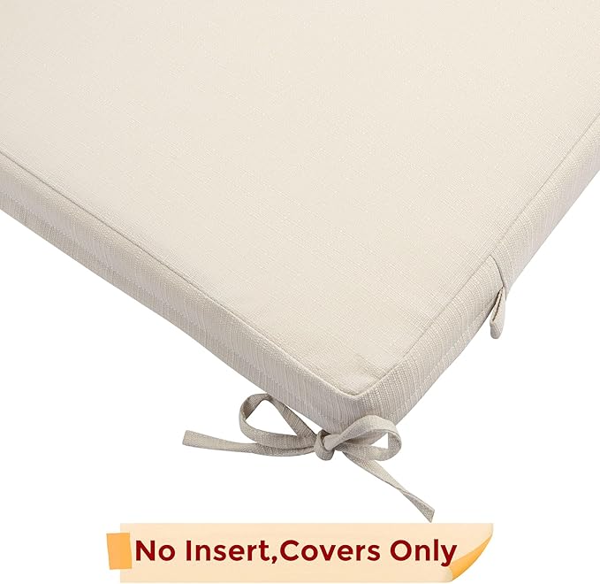 FUNHOME Outdoor Bench Cushion Cover 54 x18 x 3 inch,Water Resistant Cover with Zipper&Ties,Fade-Resistant Slipcover,Patio Porch Swing Cushion Cover Replacement Only,No Insert(Light Beige)