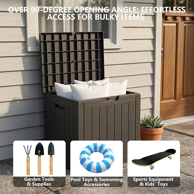 Outdoor Storage Box, 35 Gallon Waterproof Deck Box [Upgraded 3.0], Quick Snap-Lock Resin Cabinet for Seat Pillows, Patio Blankets, Lockable End Table Beverage Stand, Apartment Deck, Black