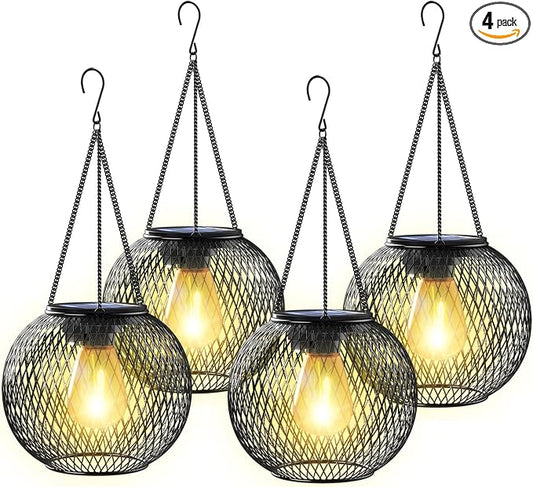 Solar Lantern Outdoor Waterproof, KagoLing Upgraded Hanging Solar Lights Outdoor Garden Decorations Decorative Lighting Solar Powered Waterproof Tree Lantern for Garden Yard Patio Pathway, 4 Pack | Hanging Solar Lights Outdoor Garden Decorations Lighti...
