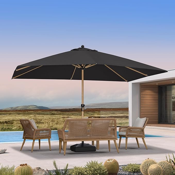 PURPLE LEAF 9' x 12' Patio Umbrella Outdoor Table Umbrella Rectangular Aluminum Market Umbrella with 8 Sturdy Ribs & Crank Outdoor Umbrellas for Garden Deck Patio, Black