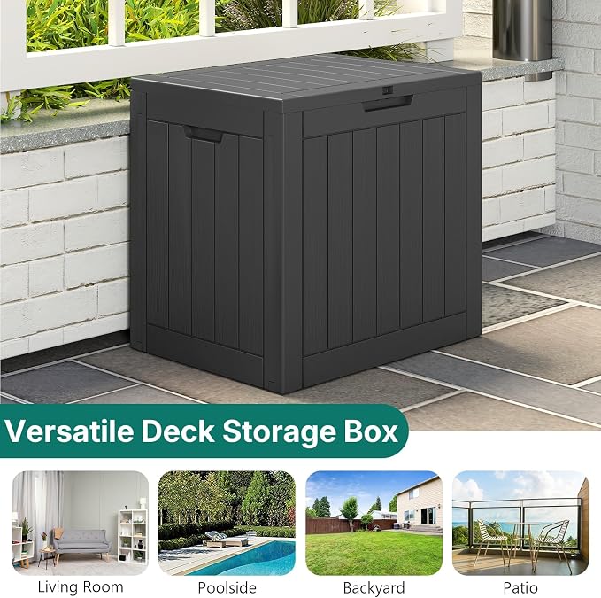 Skepphlay 30 Gallon Deck Box Outdoor Waterproof, Outdoor Storage Box Lockable, Resin Storage Bin for Package Delivery, Garden Tools, Patio Cushions (Black)