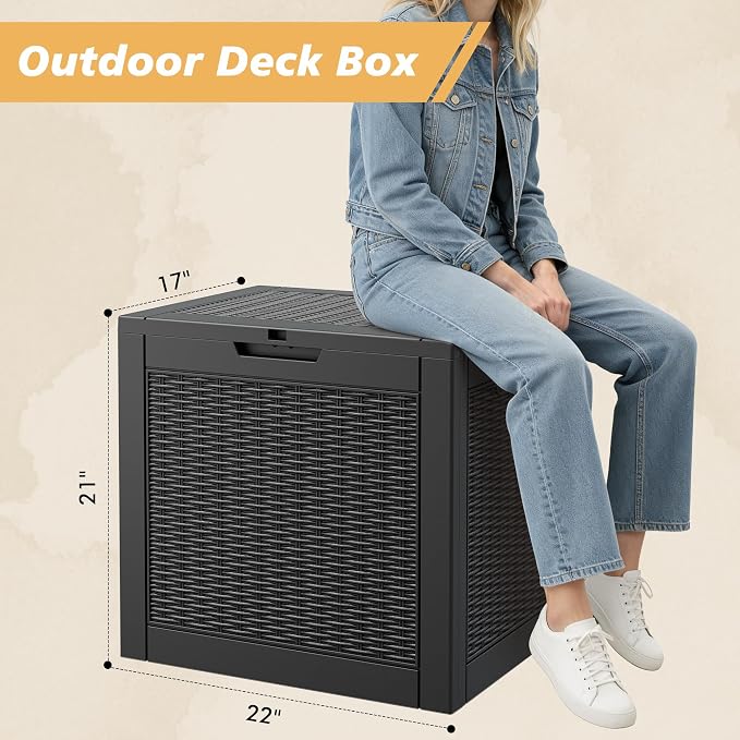 Fancyango 31 Gallon Outdoor Deck Box Waterproof, 2 Packs Storage Box for Patio, Resin Storage Bench Lockable for Garden Tools, Package Delivery, Black