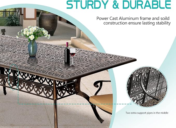 Grepatio 9 Piece Cast Aluminum Outdoor Dining Set, Patio Furniture Set with 2“ Umbrella Hole and 8 Swivel Chairs with Cushions, Patio Dining Furniture Set for Porch Poolside Garden (Red)