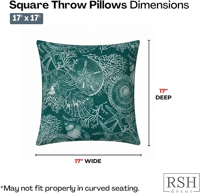 RSH DECOR Square Throw Pillows Set of 4, 17" x 17", Outdoor Pillows Waterproof, Outdoor Pillow Covers, Pillow Covers for Couch, Saltwater Atlantic, Made in USA
