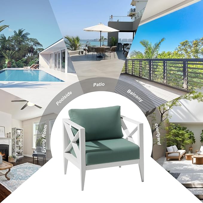 Outdoor Aluminum Patio Furniture Set, 4-Seats Patio Conversation Sofa Set with 2 Coffee Table, All Weather for Pool, Balcony, Garden-White