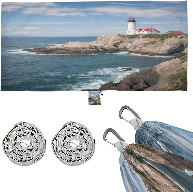 Lighthouse Camping Hammock, Portable Lightweight Single Hammock with Tree Straps and Aluminum Carabiners, 114" x 54" Travel Hammock for Hiking Backpacking Beach