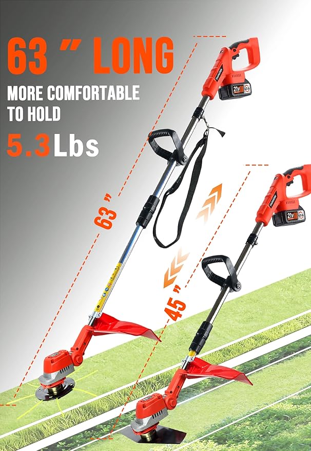 12" Brushless Cordless Weed Wacker, Fits .095" Trimmer Line, 21V Battery Powered Electric Weed Eater with 2X 4.0Ah Batteries, Metal Blade & Shoulder Strap, 3-in-1 Grass Trimmer Brush Cutter lawn edger