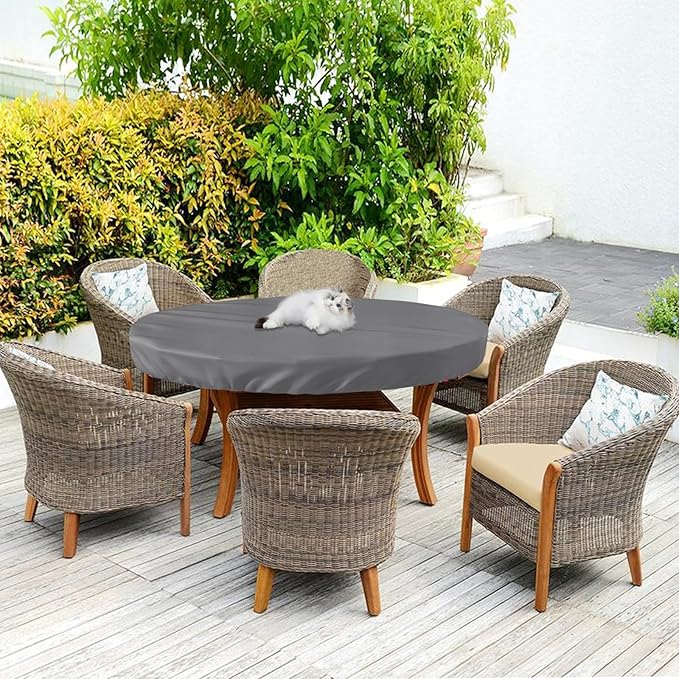 Outdoor Round Table Cover Waterproof UV-Resistant for 42 Inch Diameter Patio Tables - Heavy Duty Weatherproof Table Top Protector with Elastic Hem (Grey)