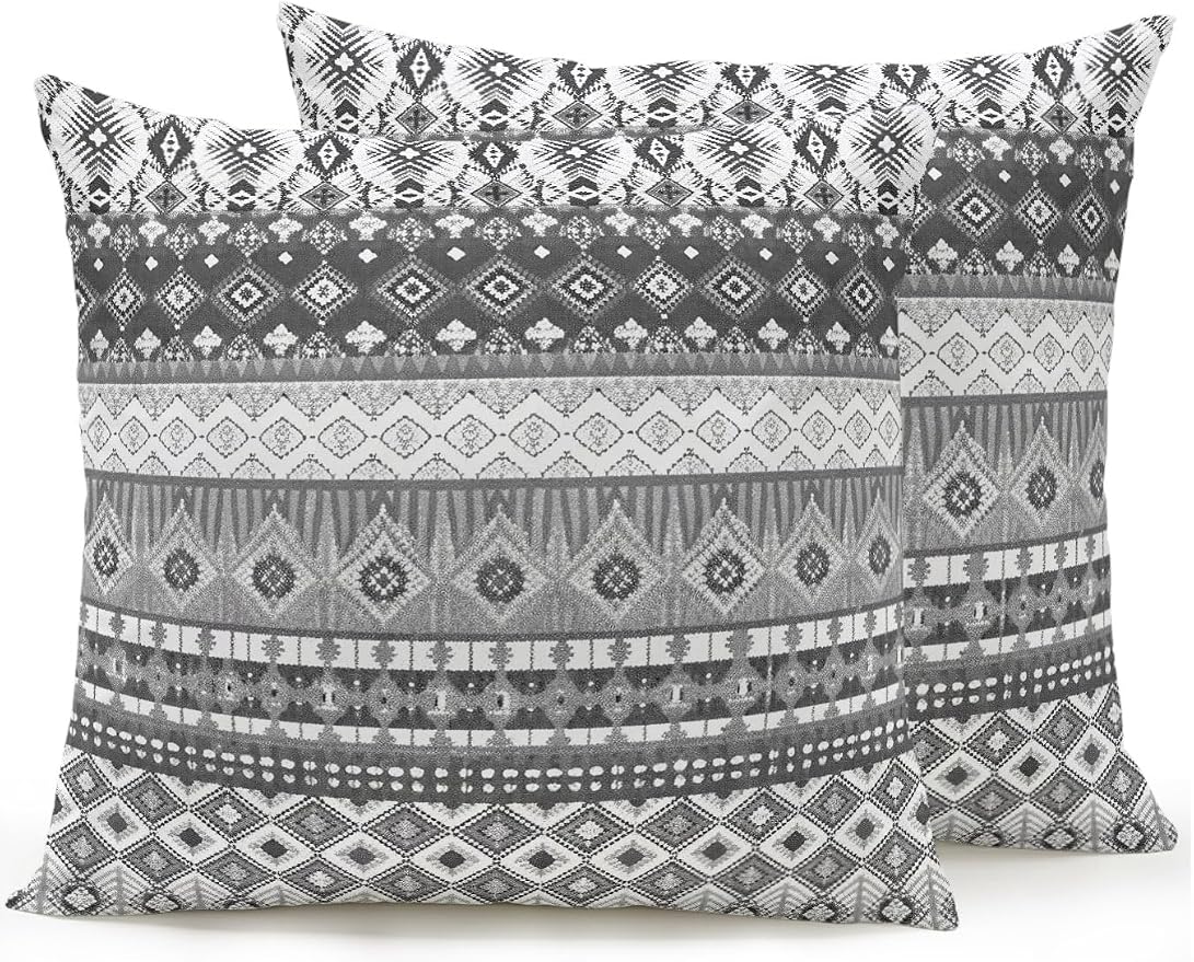 Waterproof Outdoor Pillow Set of 2 Black Bohemian Decorative Throw Pillows Cover & Insert 18x18 Inch Pillowcase Boho Style Floral Leaves Geometric Pillows for Couch Sofa Bed Patio Furniture