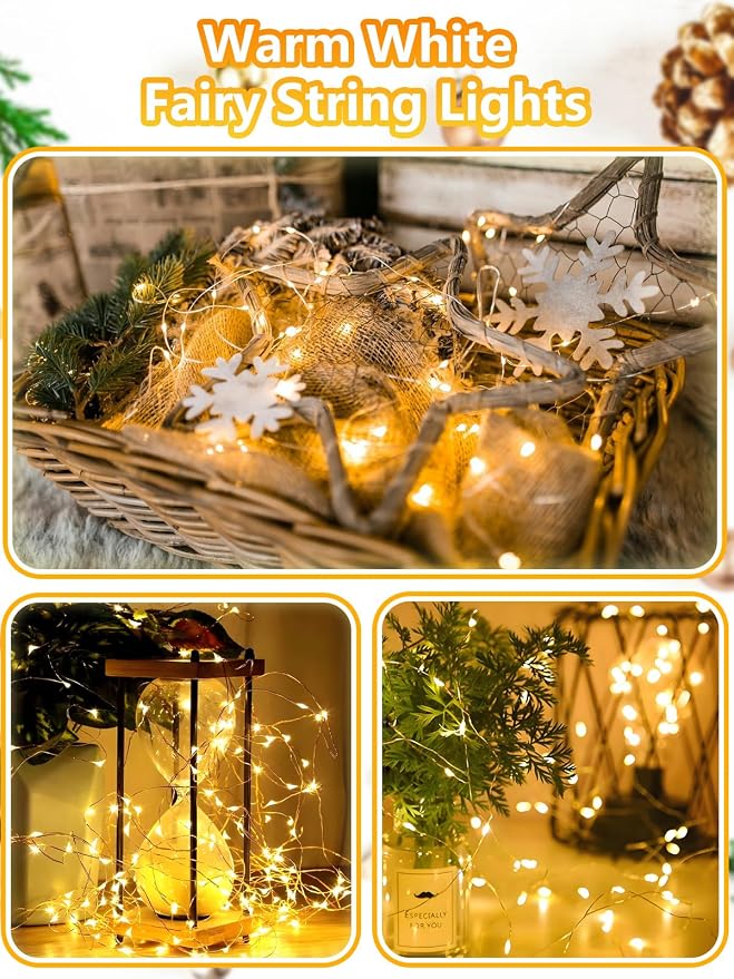 2 Pack Fairy Lights Battery Operated with Remote 33FT 100 LED Warm White | Remote Control, 8 Modes, Timer, Adjustable brightness, Waterproof Lights for Indoor Outdoor Classroom Christmas Decor