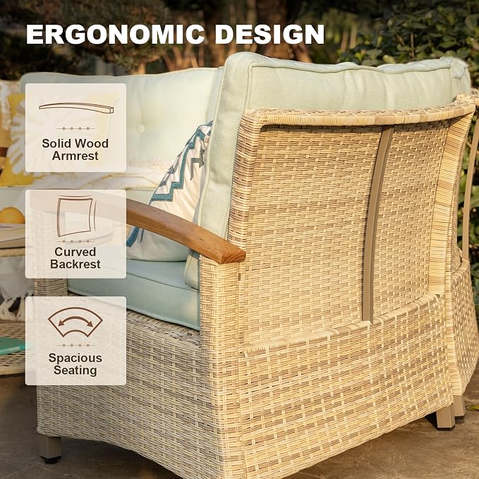 MEISSALIVVE 9-Piece Half-Moon Curved Outdoor Patio Furniture Set, Sectional Conversation Sofa with 2 Swivel Glide Chairs, Round Coffee Table for Backyard Deck Garden, Blue