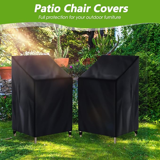 Uranshin Outdoor Stackable Chair Covers, Outdoor Patio Furniture Covers waterproof, Lawn Stacked Chairs Lounge Chairs Cover for 4-6 Stacking Chairs for All Weather Protection, 1PC