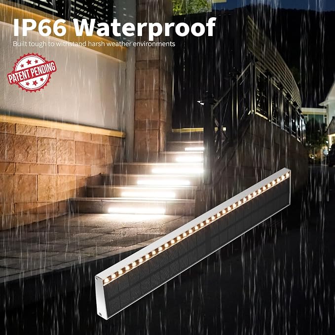 SHONELIGHTING Solar Step Lights Outside, 33 Focused LEDs, Stair Light, 6PK | Downward Lighting, High Brightness, Modular, Waterproof Aluminum, Risers, Deck, Curbsides, Planter Edges, Warm White, 3000K