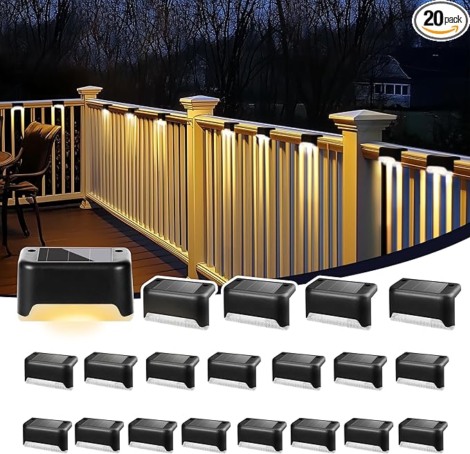 PATIOWIN Solar Deck Lights Outdoor, Solar Step Lights Waterproof Led Lights for Outdoor Stairs, Step, Fence, Patio,Yard,Porch and Balcony(20 Pack,Warm White)