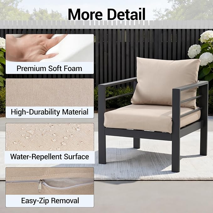 4 Piece Heavy Duty Metal Patio Furniture Set, Outdoor Conversation Set w/High Weight Capacity, All-Weather Classic Iron Sofa with Coffee Table & Washable Thick Cushions for Deck, Porch, Beige