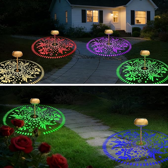 Upgraded 2 Pack 3-in-1 Solar Pathway Lights: RGB & Warm White Color Changing Garden Lights, Waterproof Outdoor Lighting for Garden, Yard, Path, Cemetery Grave