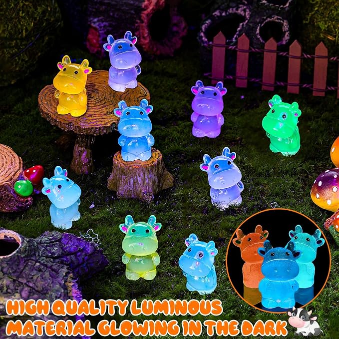 40PCS Luminous Mini Resin Cows Figurines, Mini Cows for Micro Garden | Cute Cow Figurines Glow in The Dark, Mini Cows for Micro Garden Landscape Dollhouse Ornamet Aquarium Cake Topper DIY