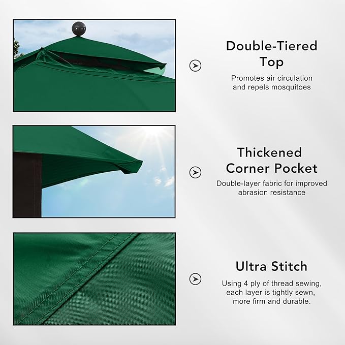 MASTERCANOPY Replacement Canopy Top for Lowe's Allen Roth 10x12 Gazebo #GF-12S004B-1 (Forest Green,Polyester)
