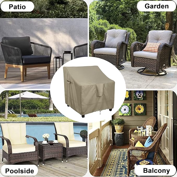 OutdoorLines Outdoor Waterproof Furniture Chair Cover - UV-Resistant Patio Lawn Chair Covers for Outdoor Furniture Windproof Heavy Duty Chair Covering, 2 Packs, 33Wx34Dx31H Inches, Camel