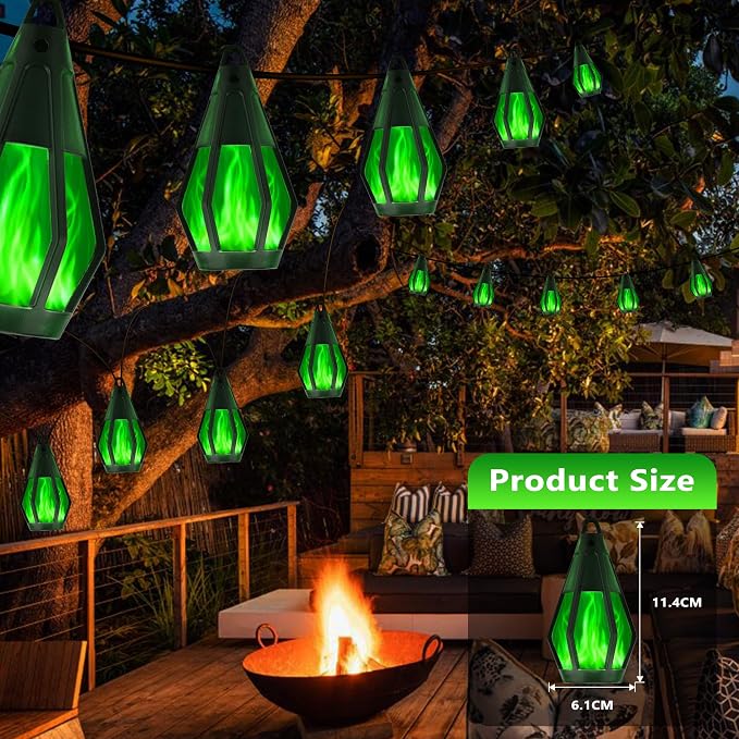 Solar String Lights for Outside, 21Ft Solar Patio Lights with 10 Flickering Flame Light Bulbs, Waterproof Green Solar Powered Outdoor Lights for Garden Yard Patio Gazebo Bistro Cafe Porch Party Decor