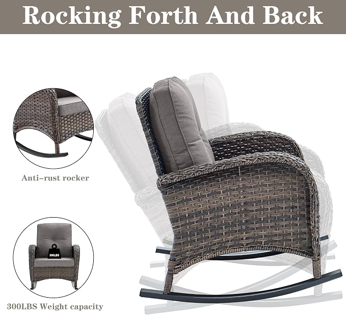 Belord 5 Pieces Patio Furniture Set with 50000 BTU Propane Fire Pit Table, All-Weather Patio Rocking Chairs, Loveseat Glider and Side Table for Outdoor Conversation Deck Poolside Backyard Grey
