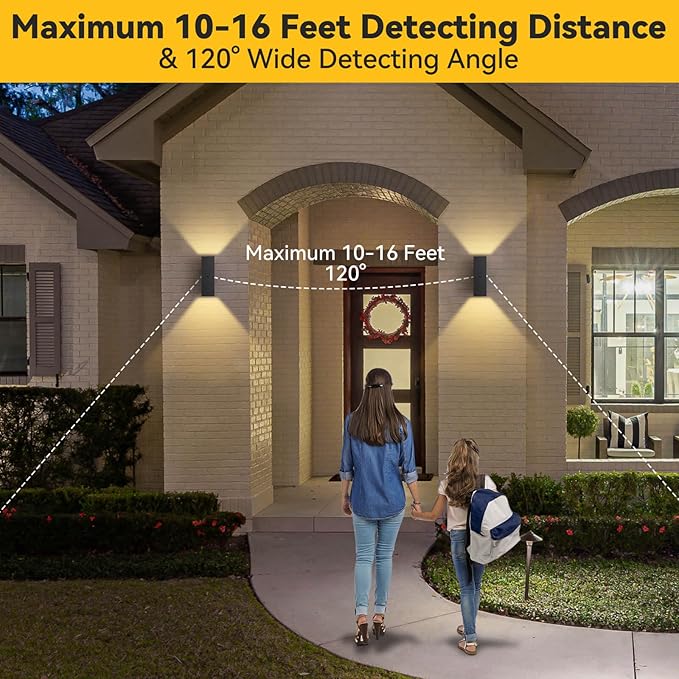 SHIMR Motion Sensor Outdoor Wall Lights, Up and Down Sconce, ETL Listed | Dusk to Dawn Outdoor Lighting, Black Waterproof Aluminum Exterior Light Fixture for Porch Garage Patio, LED Bulbs Included