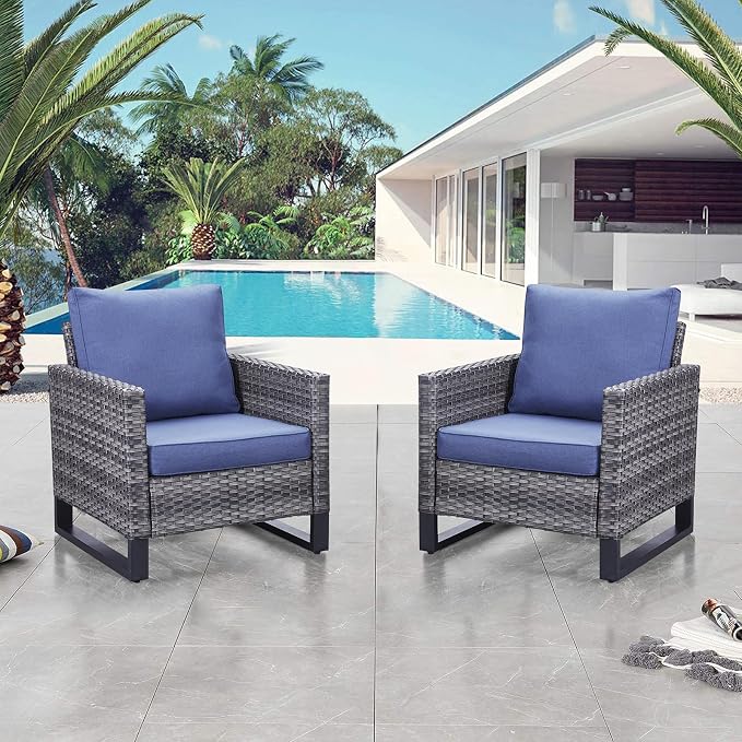 Belord Outdoor Wicker Chair Patio Chairs Set of 4, All Weather Rattan Club Chairs 4 Piece Furniture Set with Leveling Feet Water-Resistant Cushion Anti-Rust Frame